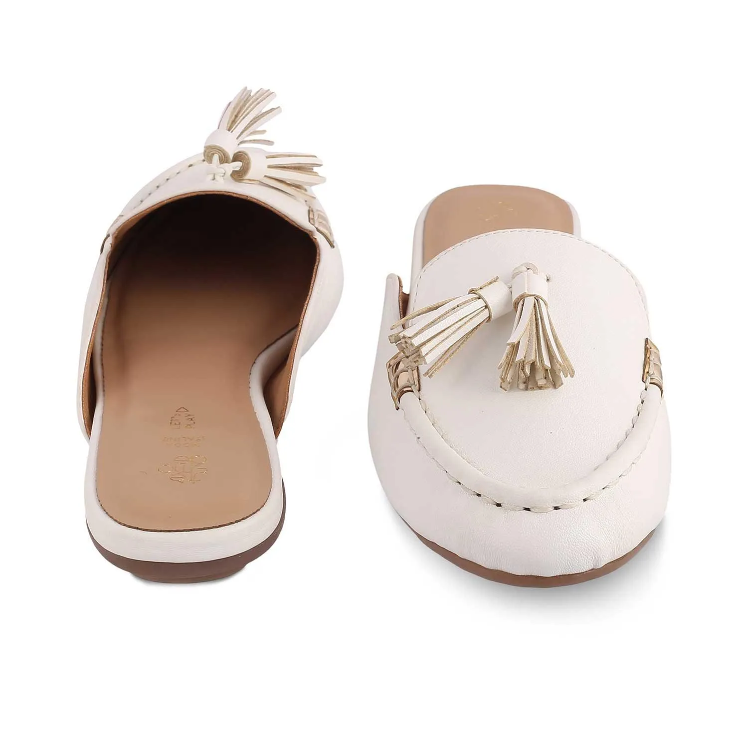 The Massle White Women's Dress Tassel Mules Tresmode