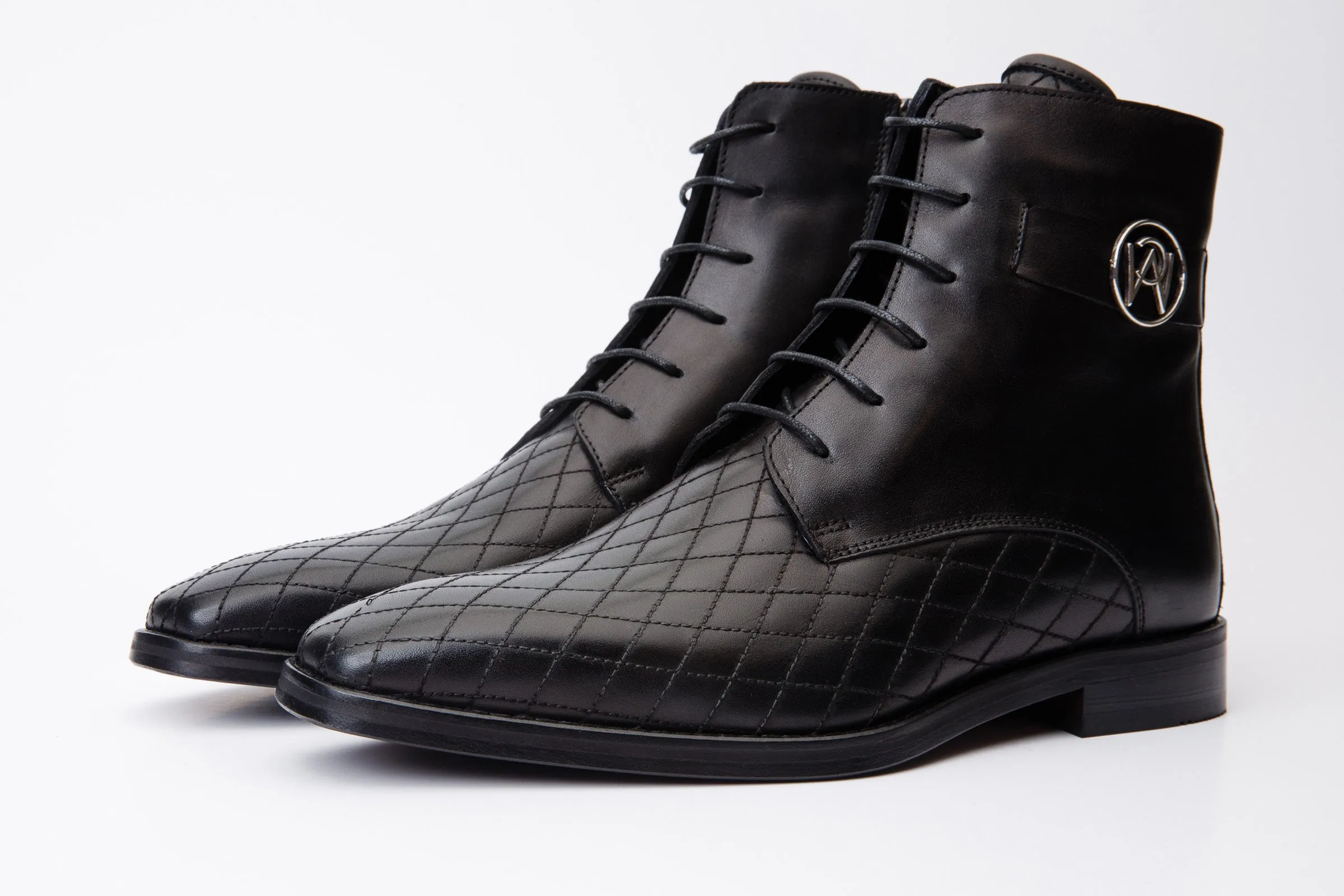 The Zeus Black Leather Lace-Up Men Boot with a Zipper