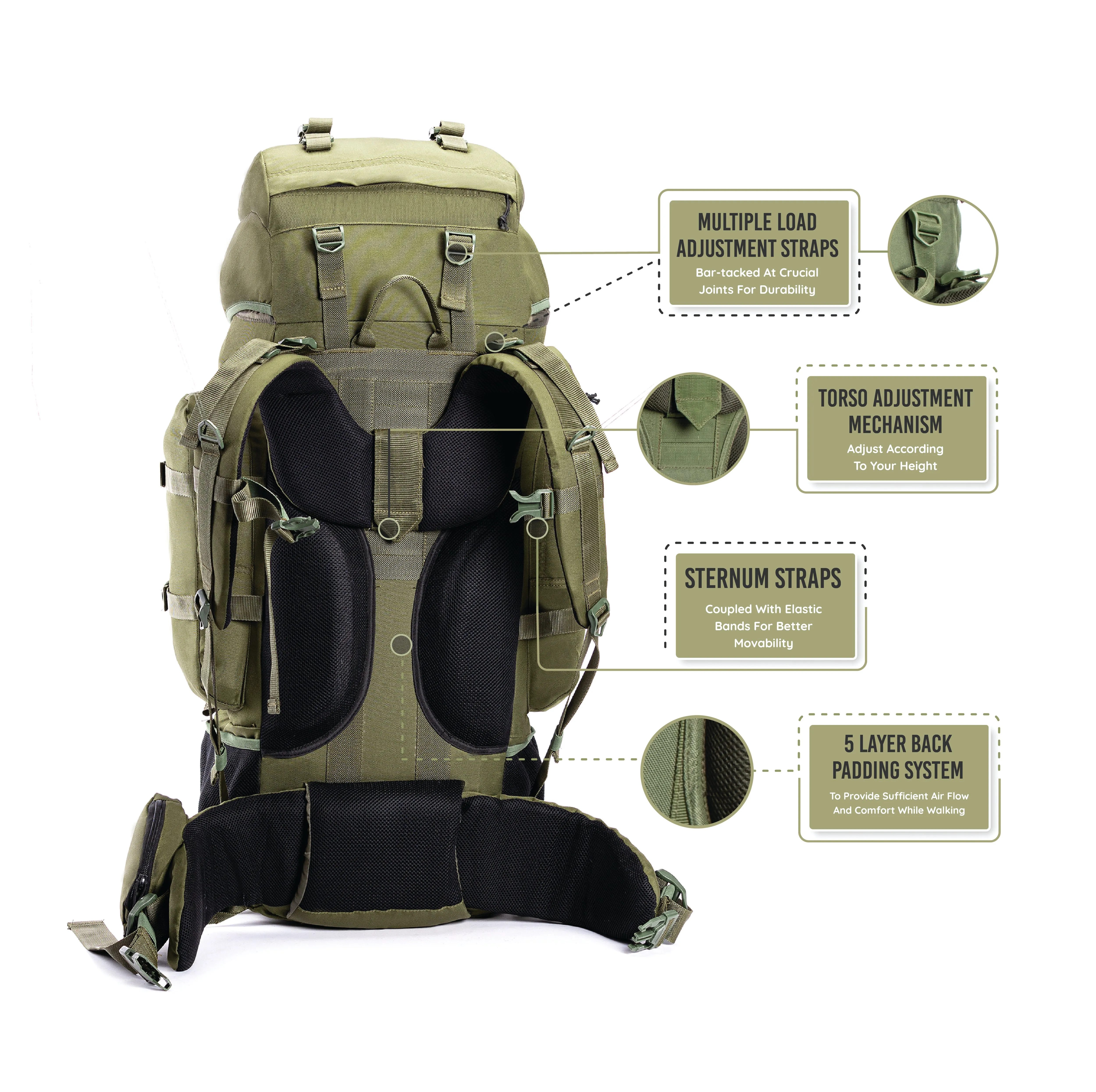 Tripole Colonel Metal Frame Rucksack with Detachable Bag & Rain Cover for Trekking & Travelling | Men & Women | 3 Year Warranty | Olive Green | 95 Litre