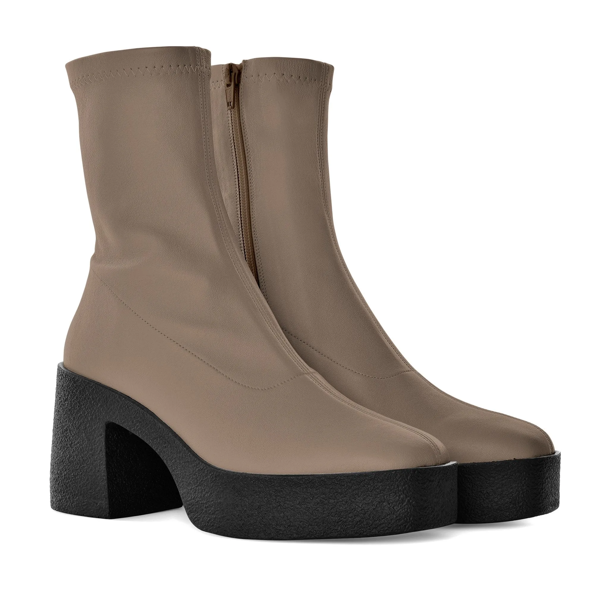 Umi Sand Stretch Leather Chunky Ankle Boots