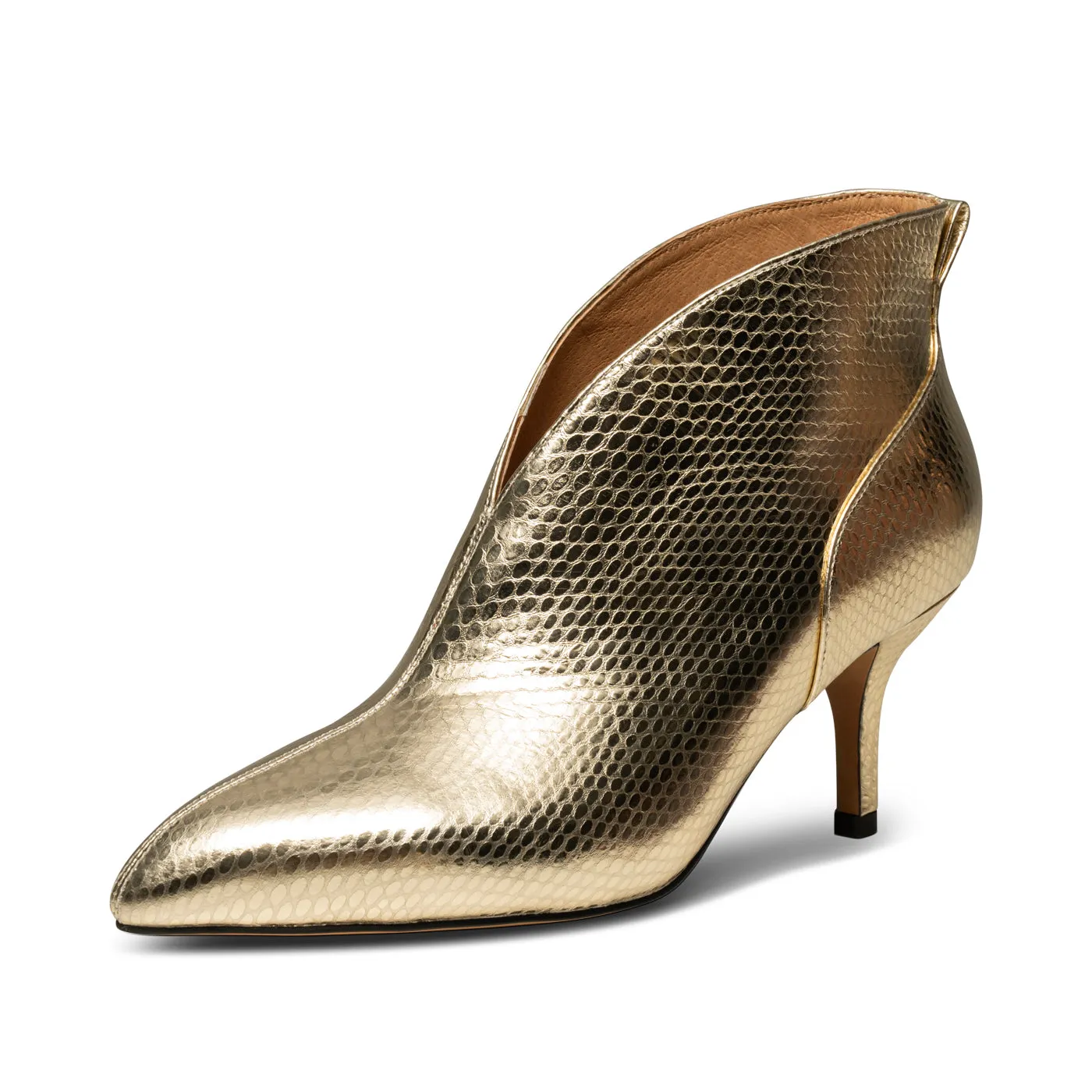 Valentine Leather Low Cut Bootie - GOLD