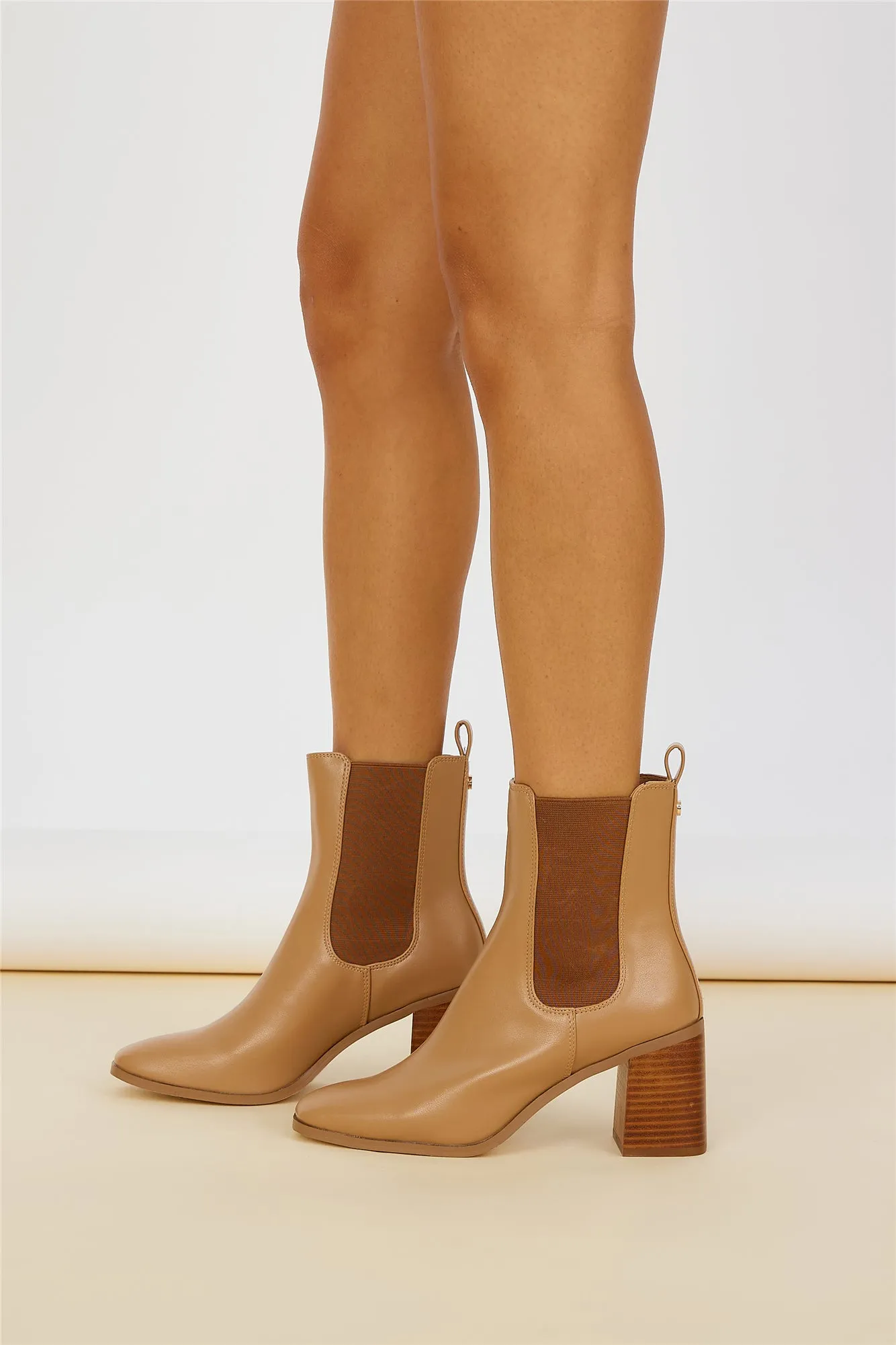 VERALI Lila Ankle Sock Boots Dark Camel Smooth