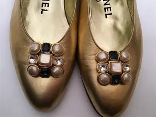 Vintage Chanel Metallic Gold Gripoix beaded Ballet Ballerina Flats Shoes EU 36 US 5/5.5