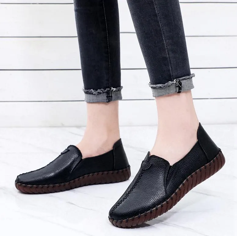 White Black Hollowed Moccasins For Women Genuine Leather Flats Breathable Loafers Shoes Women's Soft Casual Flat Shoes Blue