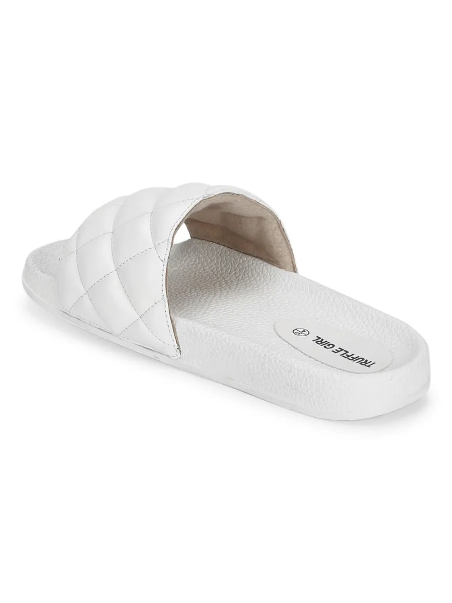 White PU Crisscross Quilted Slip Ons