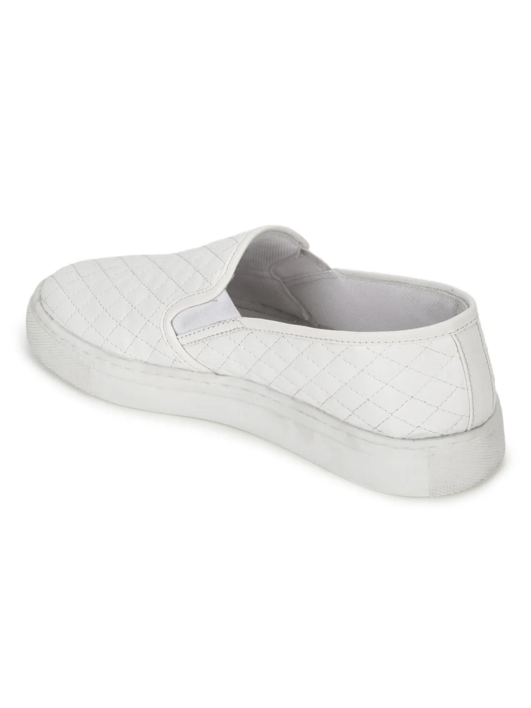 White PU Quilted Slip On Shoes