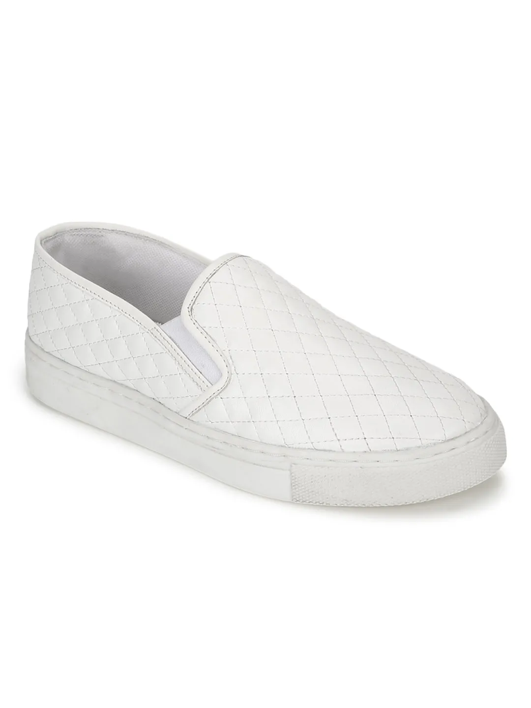 White PU Quilted Slip On Shoes