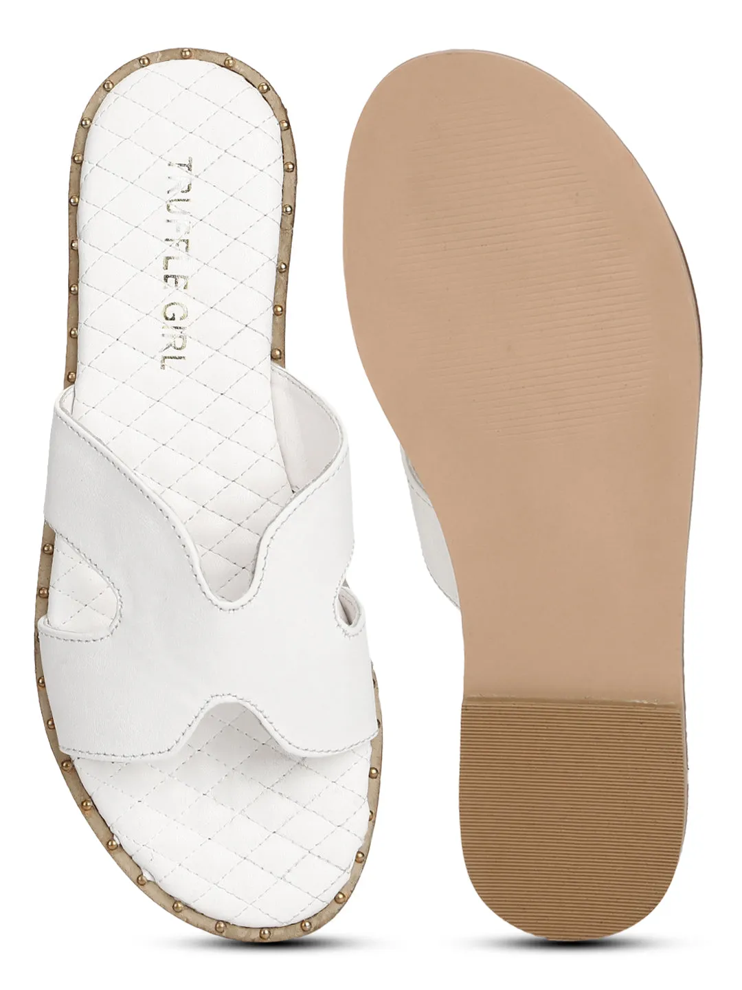 White PU Quilted Slip Ons