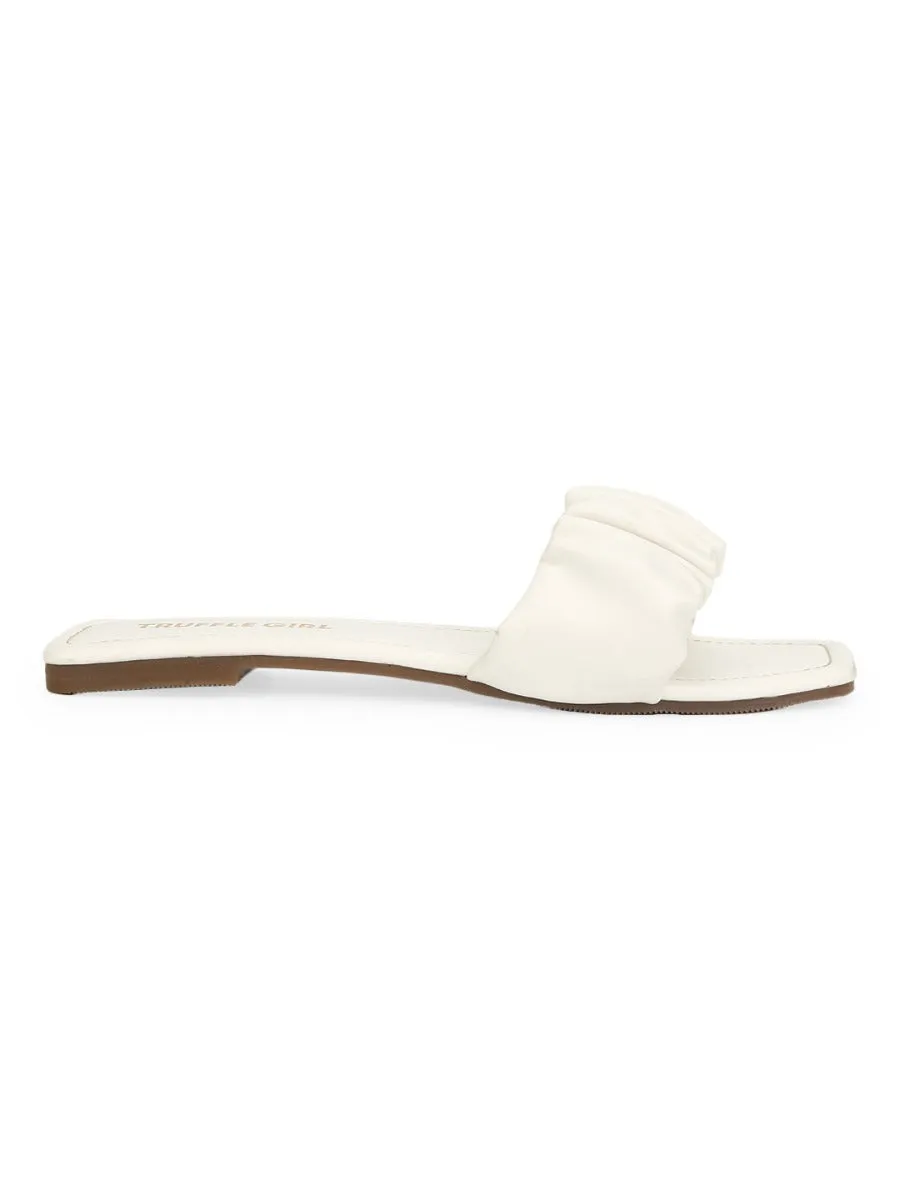 White PU Wrinkled Strap Slip Ons