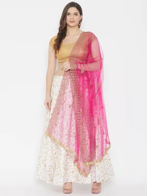 Women Magenta Embroidered Net Dupatta With Sequinned