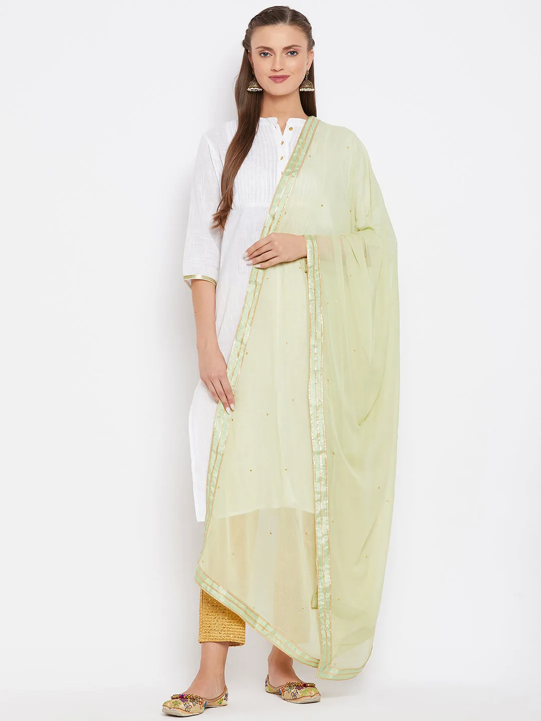 Women Pista Green Chiffon Solid Dupatta