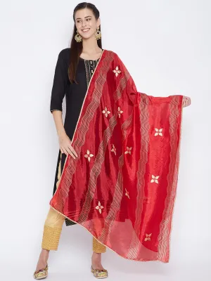 Women Red Printed Silk Dupatta