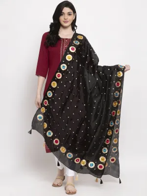 Women'S Black Printed Silk Dupatta