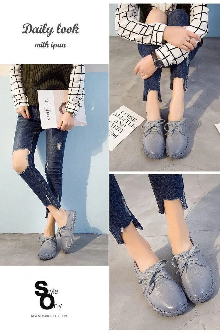 Women's Casual Shoes Leather Flats Loafers Sneaker #ASN-1603