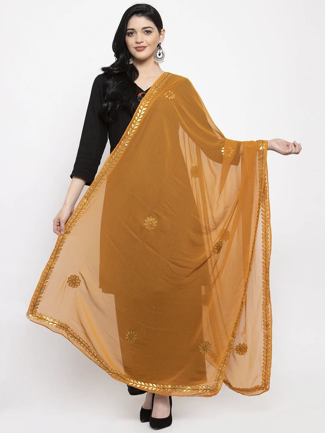 Women'S Mustard Gotta Patti Chiffon Dupatta