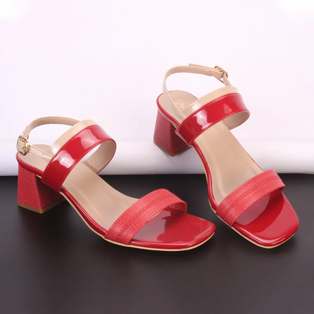 Womens "GLAZIA" Patent Block Heel Sandals