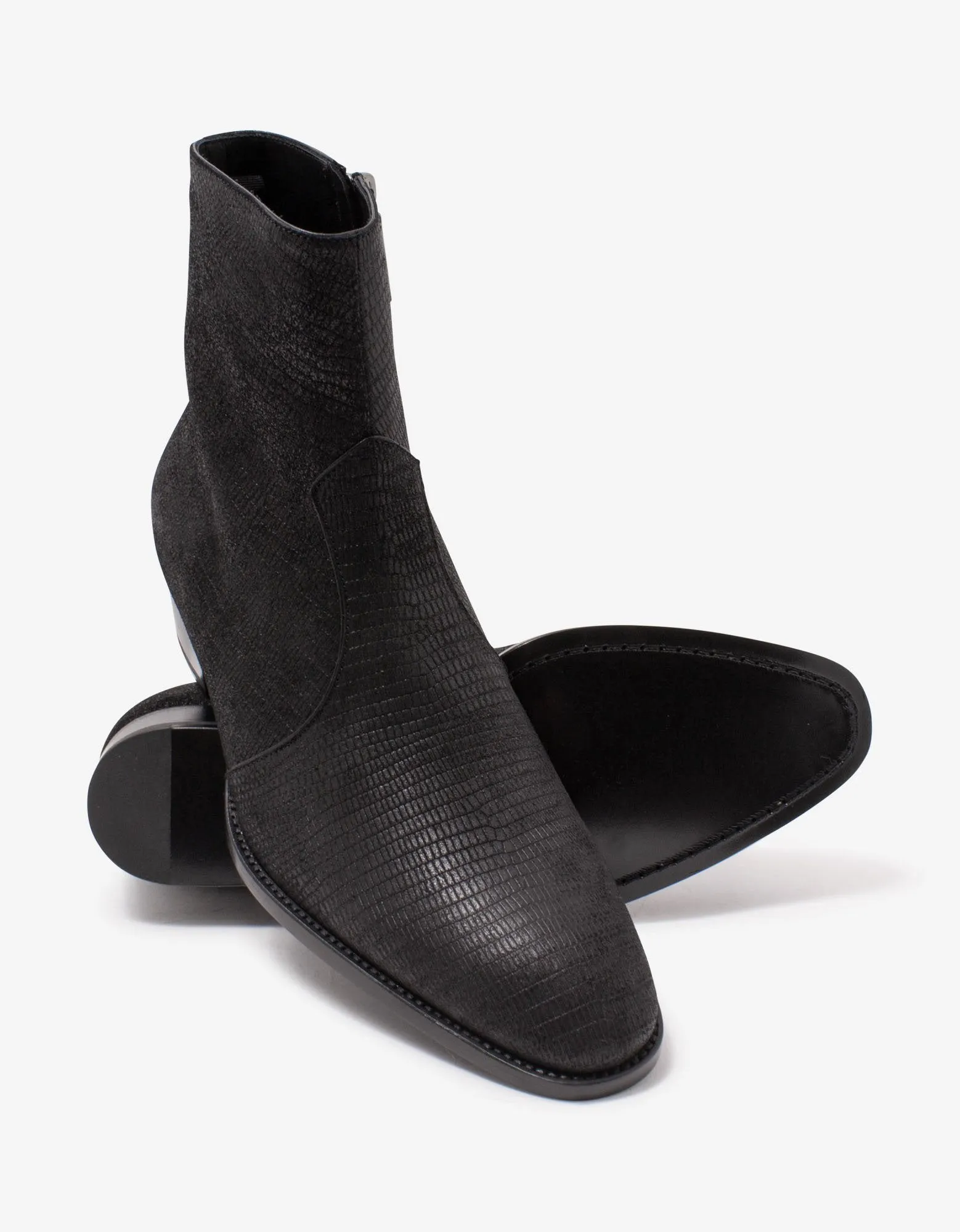 Wyatt Black Lizard Embossed Ankle Boots