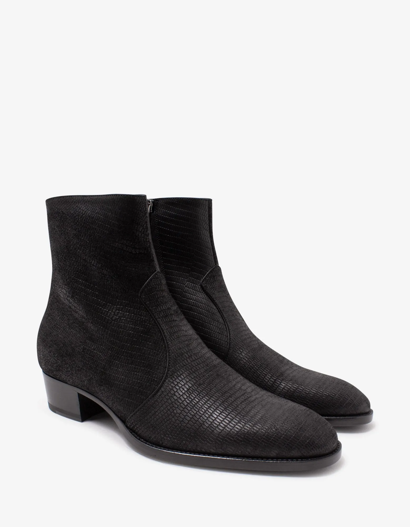 Wyatt Black Lizard Embossed Ankle Boots