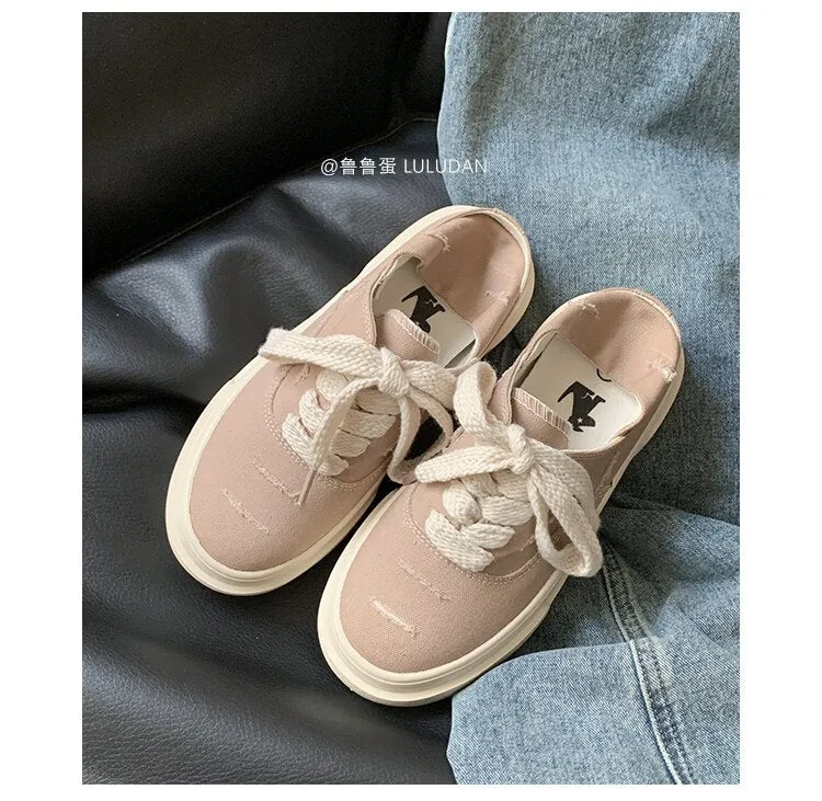 xiangtuibao INS Red Platform Canvas Sneakers Women Lace Up Flats Shoes Woman Vulcanized Shoes Sports Ladies Spring Autumn Tennis Sneakers