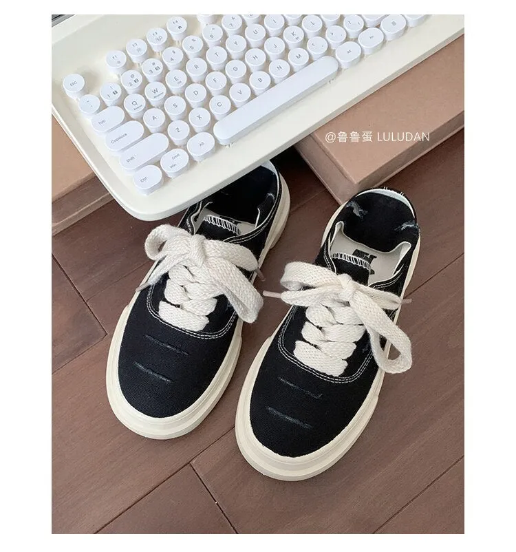 xiangtuibao INS Red Platform Canvas Sneakers Women Lace Up Flats Shoes Woman Vulcanized Shoes Sports Ladies Spring Autumn Tennis Sneakers