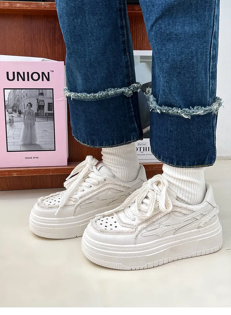 xiangtuibao White Sport Shoes for Women Trend Designer Flat Thick Bottom Platform Sneaker Female Lace Up Casual Tennis Woman Fashion 40